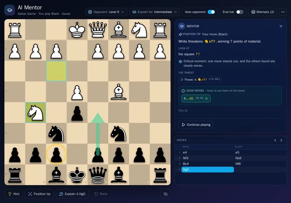 AI Chess Coach: Learn by Playing, With Help When You Ask